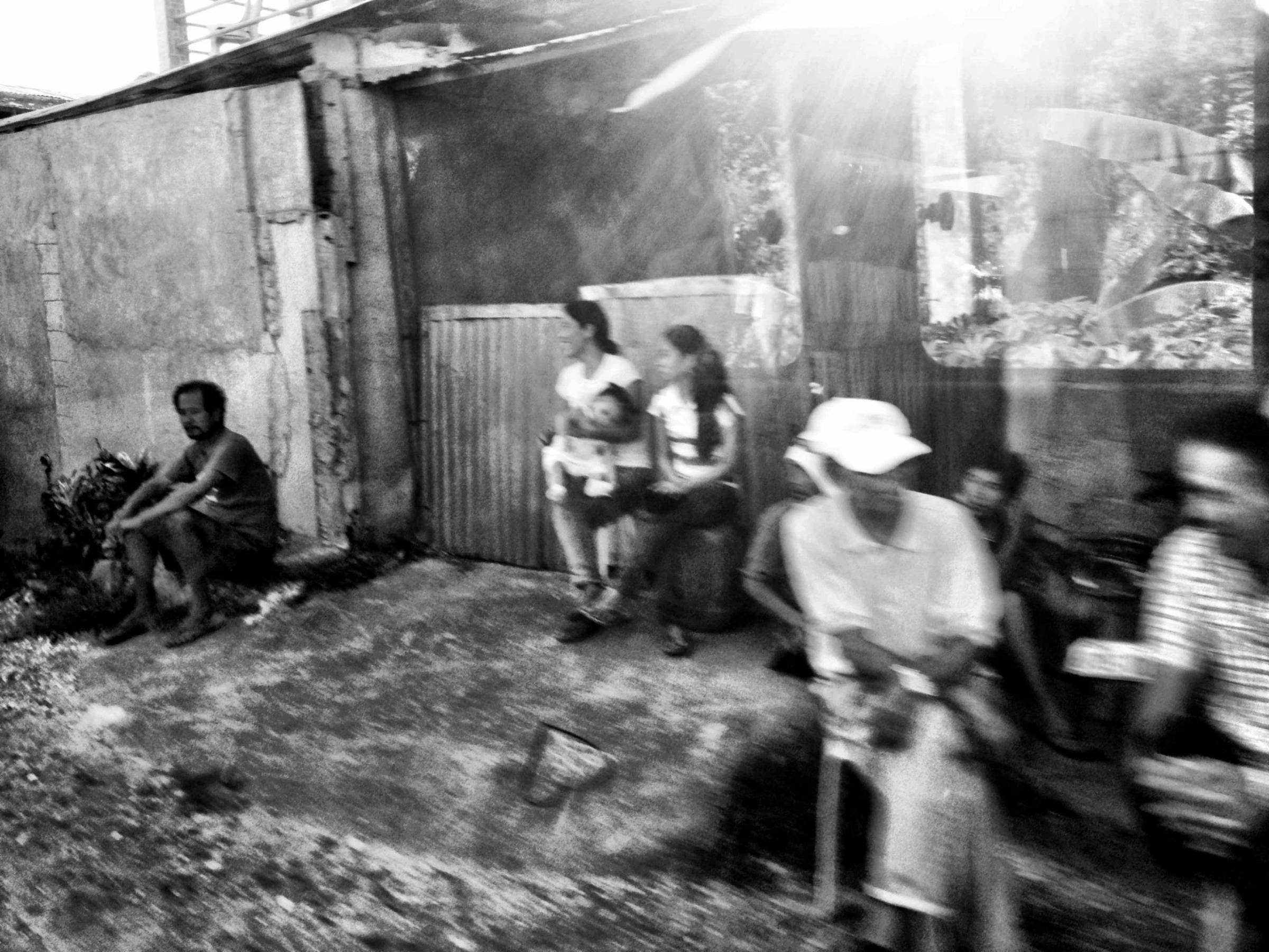 Black and white photo of people.