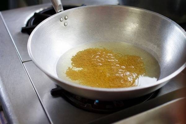 Oil in a pan.