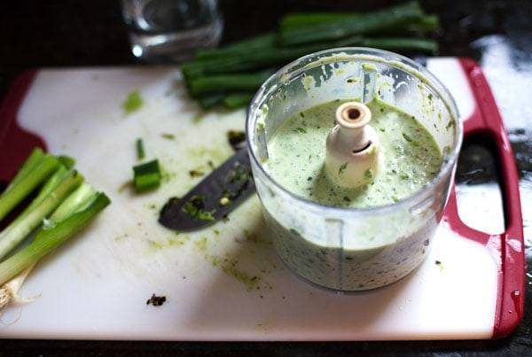 Creamy sauce in a food processor.