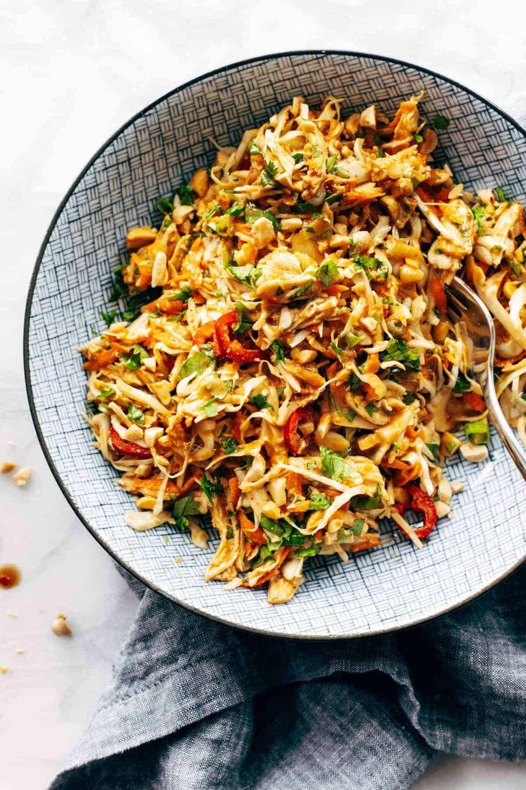 Chopped Thai chicken salad in a bowl.